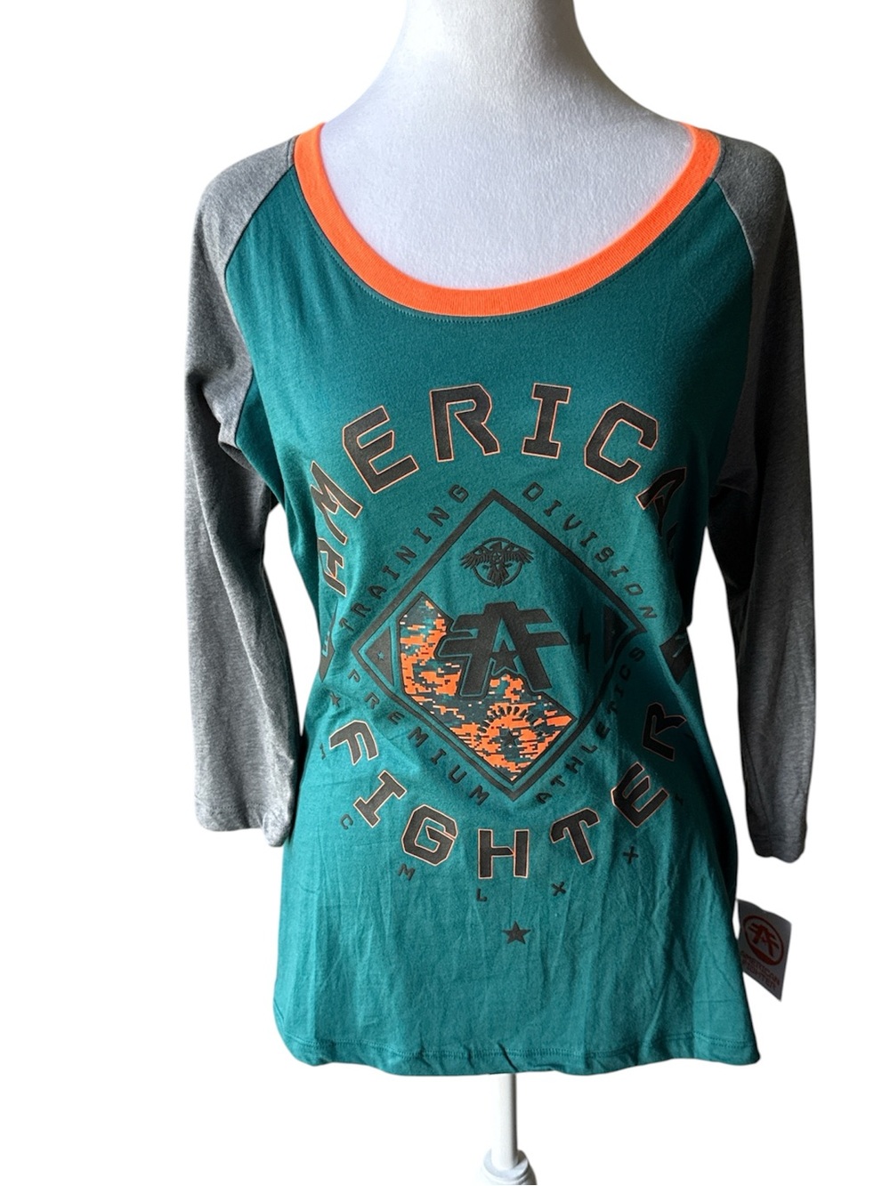 American Fighter Training DivisionTeal & Gray Raglan Graphic Tee 3/4 sleeve